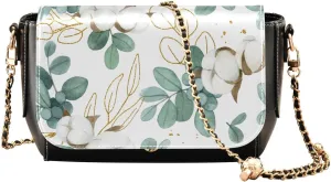 Golden Eucalyptus Leaves Crossbody Bags for Women, Trendy Small Shoulder Bag, PU Leather Clutch Purse Underarm Handbag Satchel HandBag with Adjustable Metal Chain