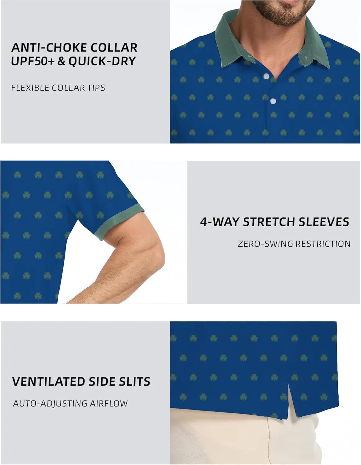 Golf Shirts for Men Dry Fit Moisture Wicking Short Sleeve Performance Print Polo Shirts