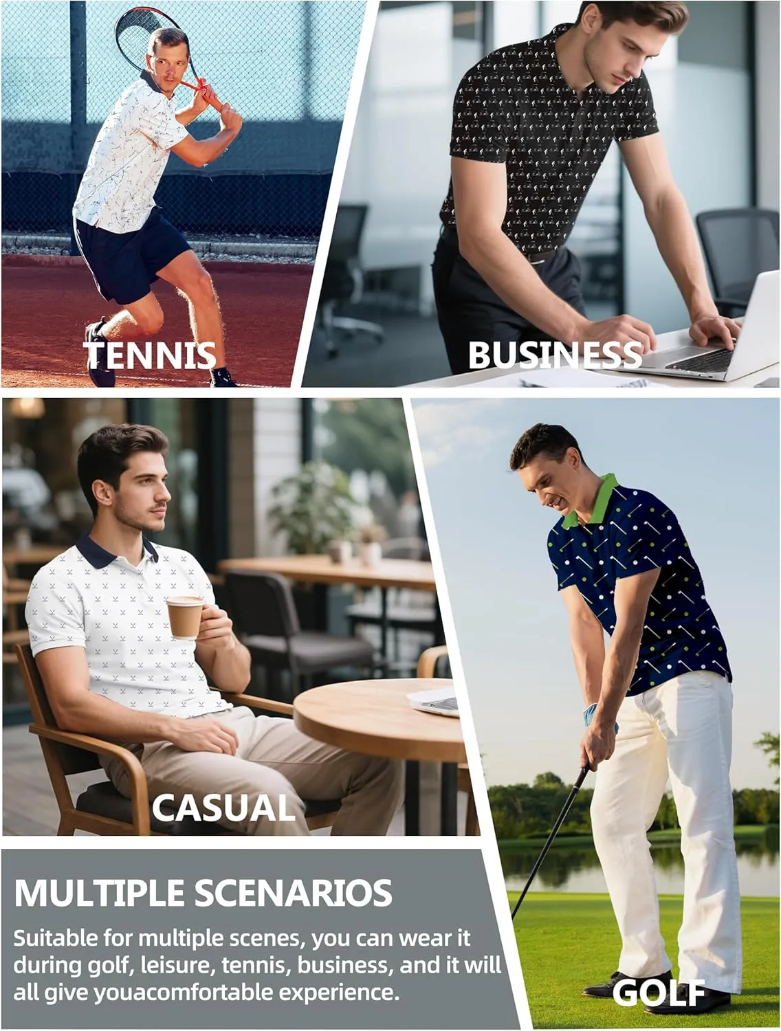 Golf Shirts for Men Dry Fit Moisture Wicking Short Sleeve Performance Print Polo Shirts