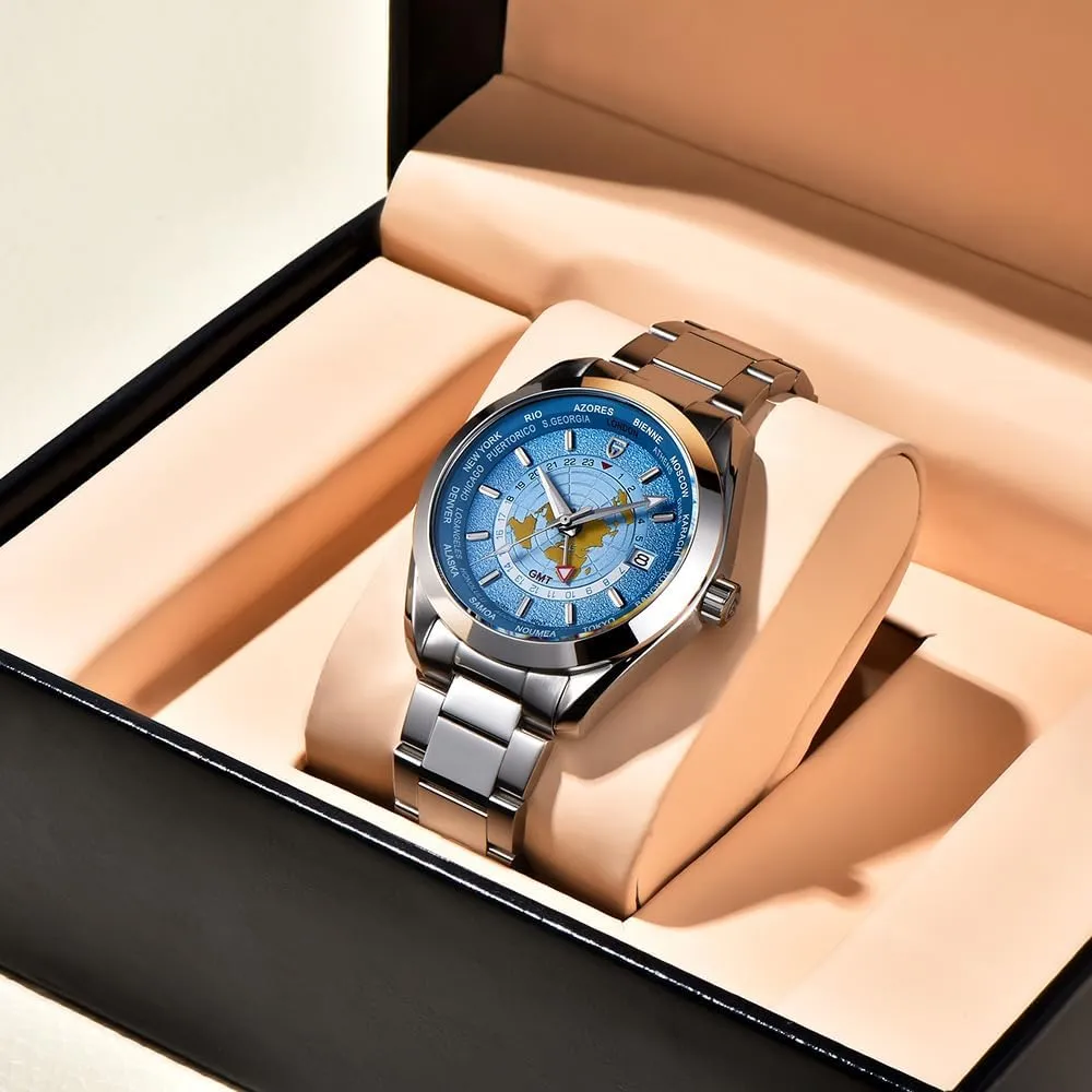 HaiQin Pagani Design Luxury Men's Automatic Mechanical Watches Japanese NH34 GMT Movement Synthetic Sapphire Stainless Steel Waterproof Multifunctional Sports Wristwatch