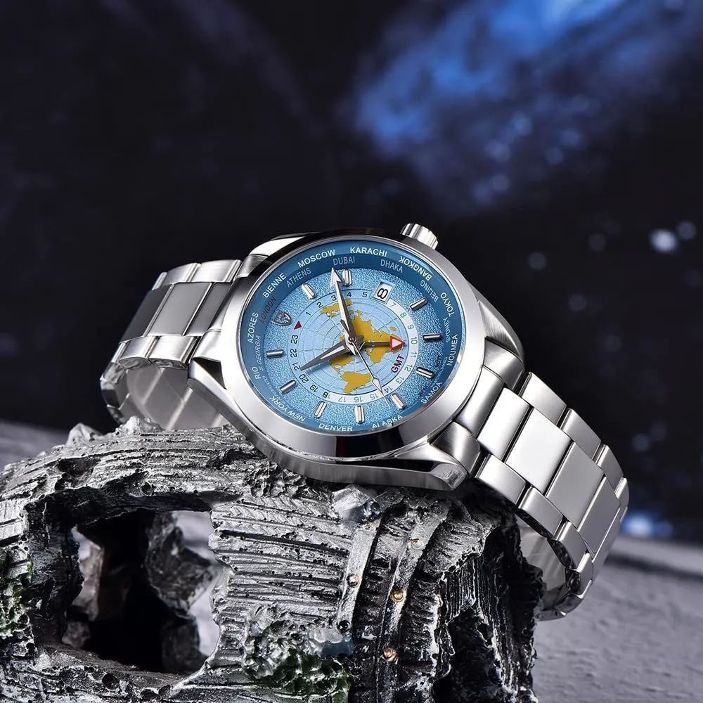 HaiQin Pagani Design Luxury Men's Automatic Mechanical Watches Japanese NH34 GMT Movement Synthetic Sapphire Stainless Steel Waterproof Multifunctional Sports Wristwatch