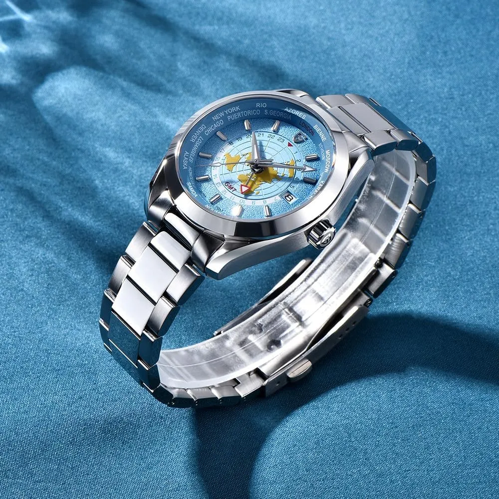 HaiQin Pagani Design Luxury Men's Automatic Mechanical Watches Japanese NH34 GMT Movement Synthetic Sapphire Stainless Steel Waterproof Multifunctional Sports Wristwatch