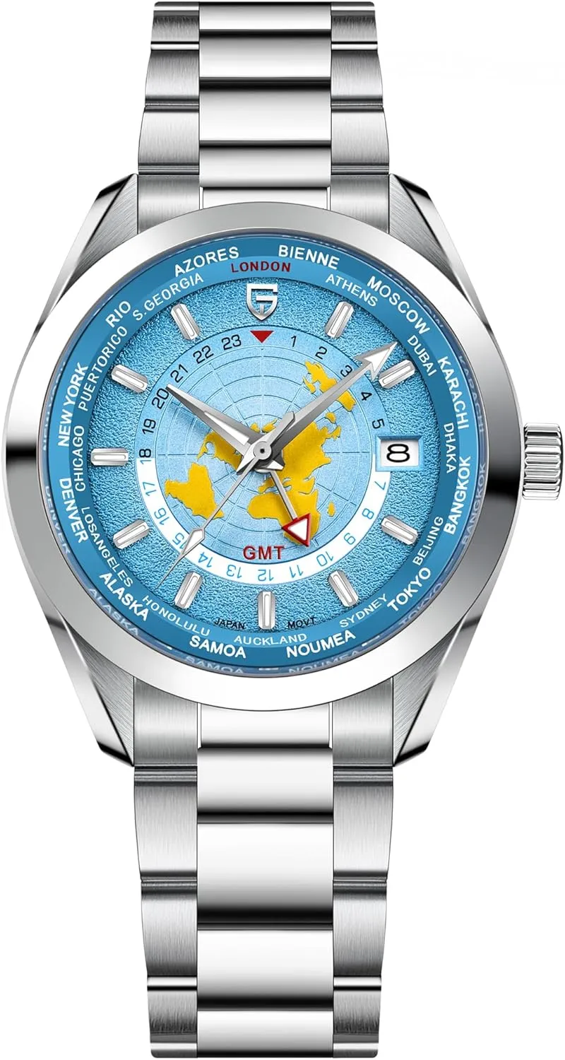 HaiQin Pagani Design Luxury Men's Automatic Mechanical Watches Japanese NH34 GMT Movement Synthetic Sapphire Stainless Steel Waterproof Multifunctional Sports Wristwatch