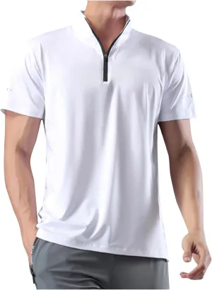 Half Zip Shirts Men Quick Dry Workout T Shirts Short Sleeve Golf Tee Shirts Plus Size Running Tee Tops Casual Shirt