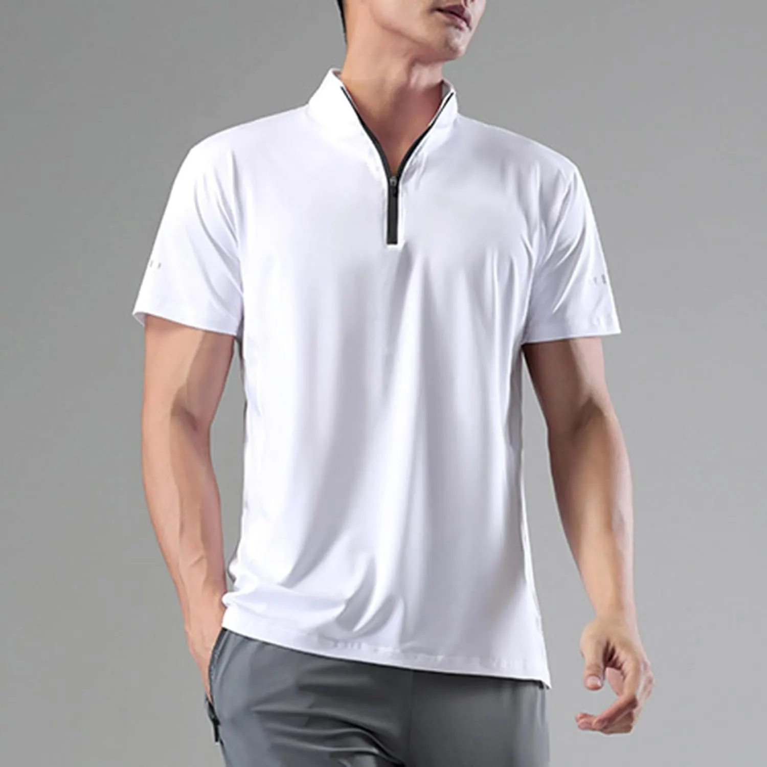 Half Zip Shirts Men Quick Dry Workout T Shirts Short Sleeve Golf Tee Shirts Plus Size Running Tee Tops Casual Shirt