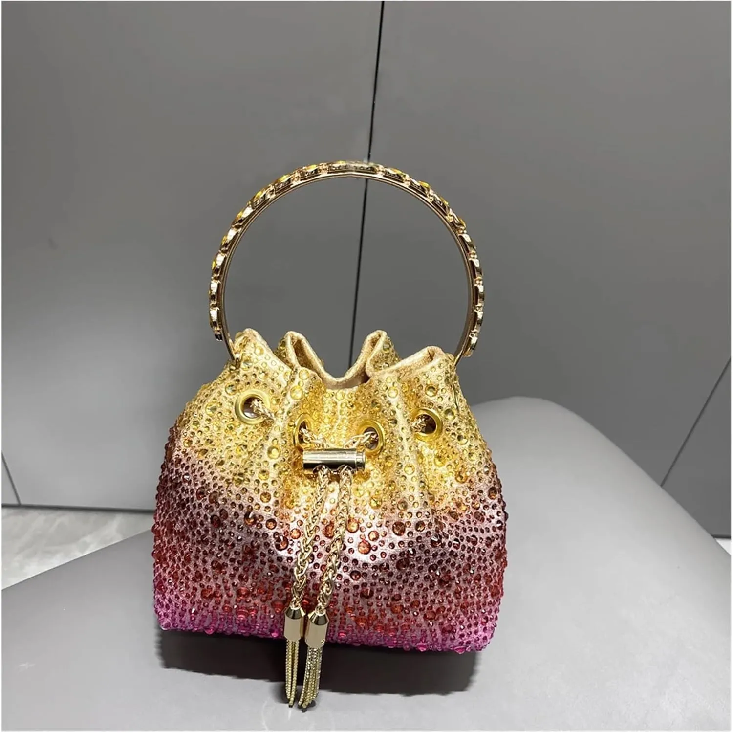 Handle Rhinestones Evening Clutch Bag Purses and Handbag Designer Shoulder Bag Shiny Crystal Clutch Purse Bucket Bag(Pink Purple Blue)