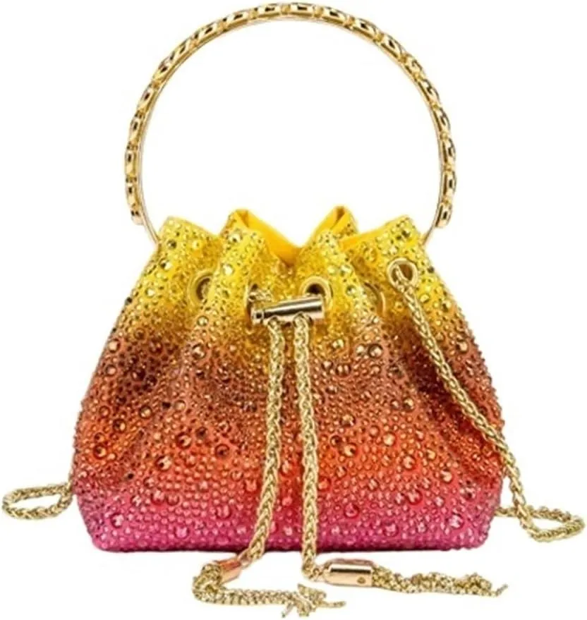 Handle Rhinestones Evening Clutch Bag Purses and Handbag Designer Shoulder Bag Shiny Crystal Clutch Purse Bucket Bag(Pink Purple Blue)