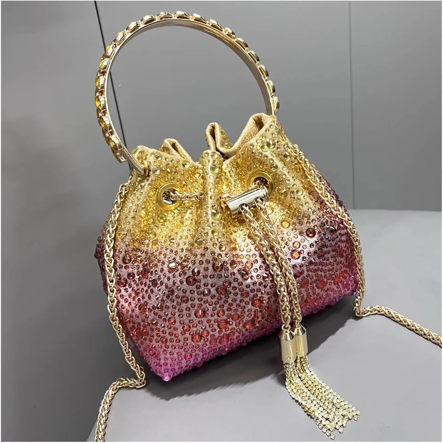 Handle Rhinestones Evening Clutch Bag Purses and Handbag Designer Shoulder Bag Shiny Crystal Clutch Purse Bucket Bag(Pink Purple Blue)