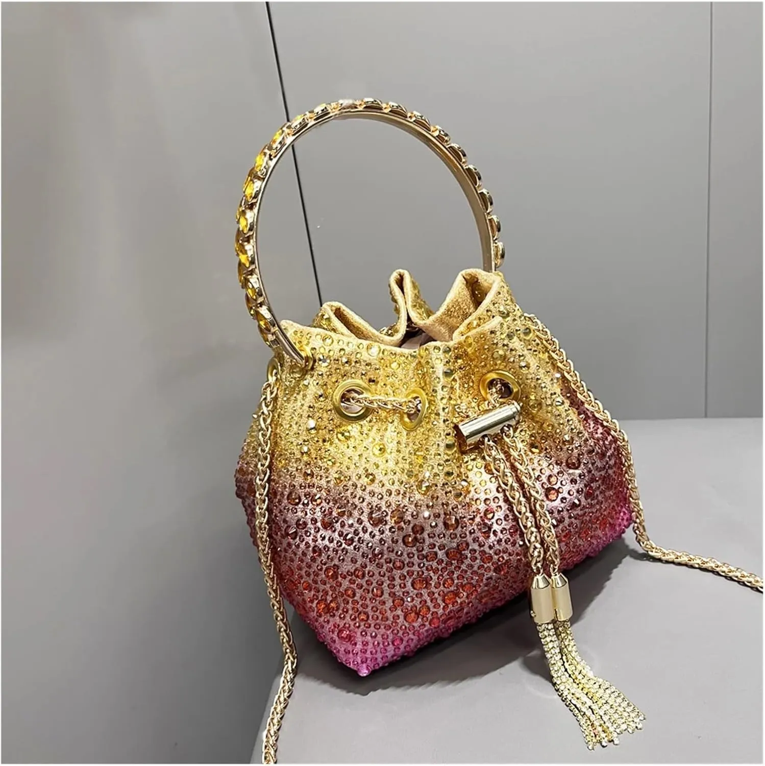 Handle Rhinestones Evening Clutch Bag Purses and Handbag Designer Shoulder Bag Shiny Crystal Clutch Purse Bucket Bag(Pink Purple Blue)