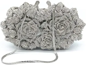 Handmade Inlaid Dinner Bag Rose Metal Hard Box Evening Bag Banquet Clutch