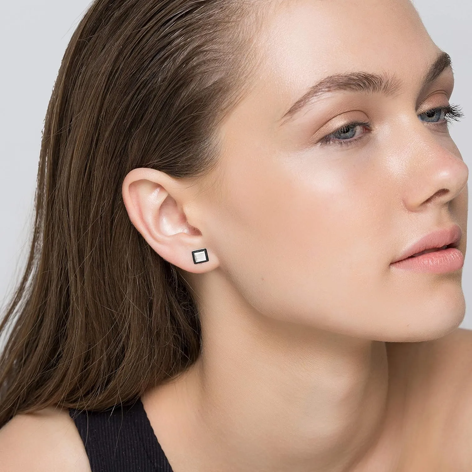 Handmade stud earrings Dainty studs Minimalist studs sterling silver stud earrings black earrings geometric hypoallergenic square earring small dainty