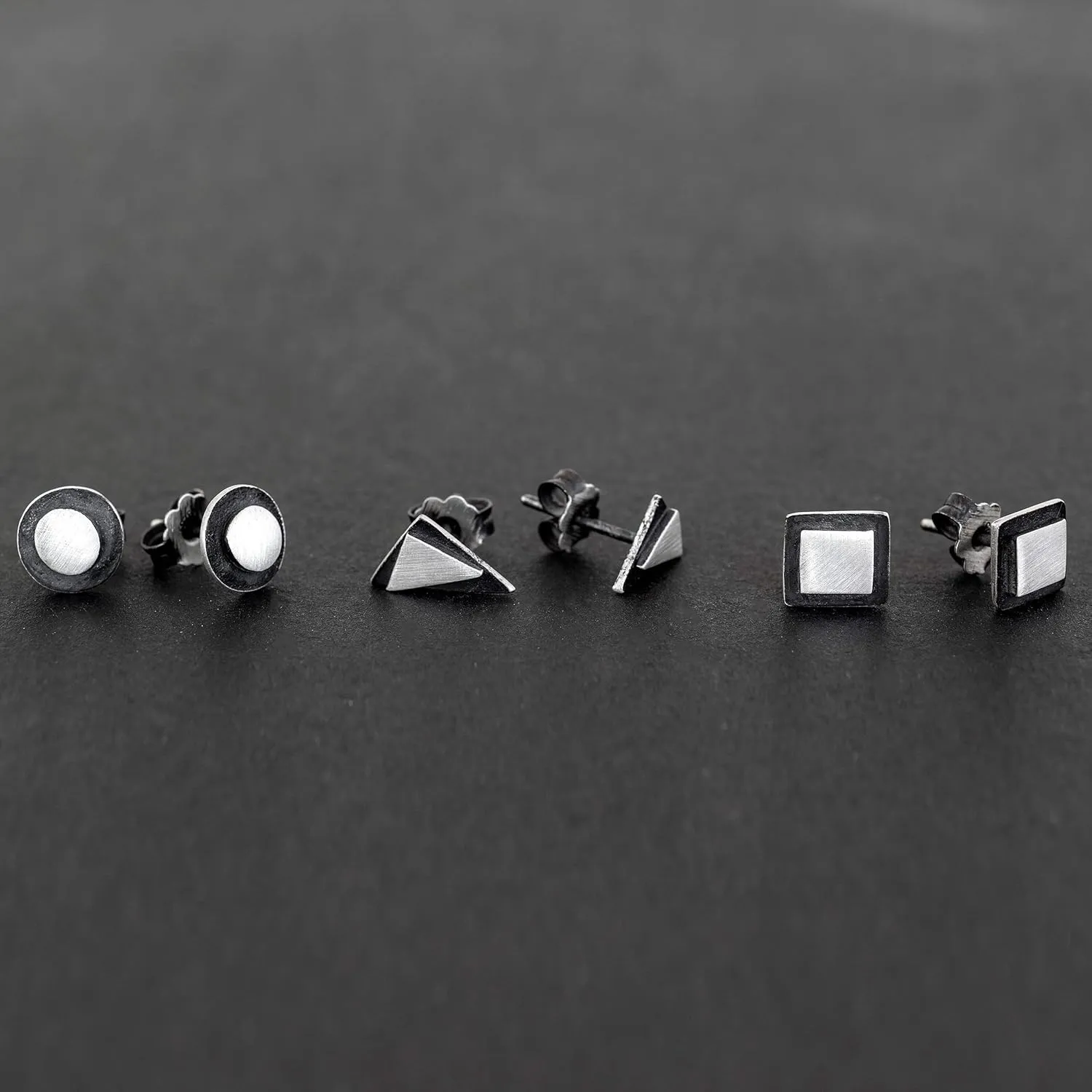 Handmade stud earrings Dainty studs Minimalist studs sterling silver stud earrings black earrings geometric hypoallergenic square earring small dainty