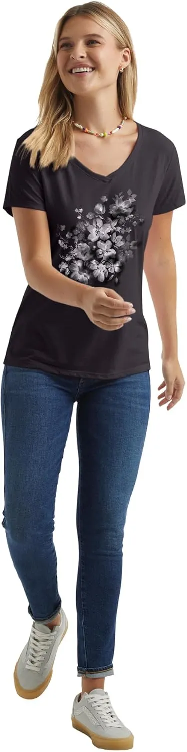 Hanes Women's Short Sleeve V-Neck Graphic T-Shirt