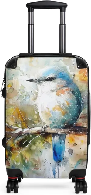 Hard-Shell Suitcase with Bluebird Print, Telescopic Handle, 360 Wheels, Carry-On/Medium/Large Sizes (Carry-On)