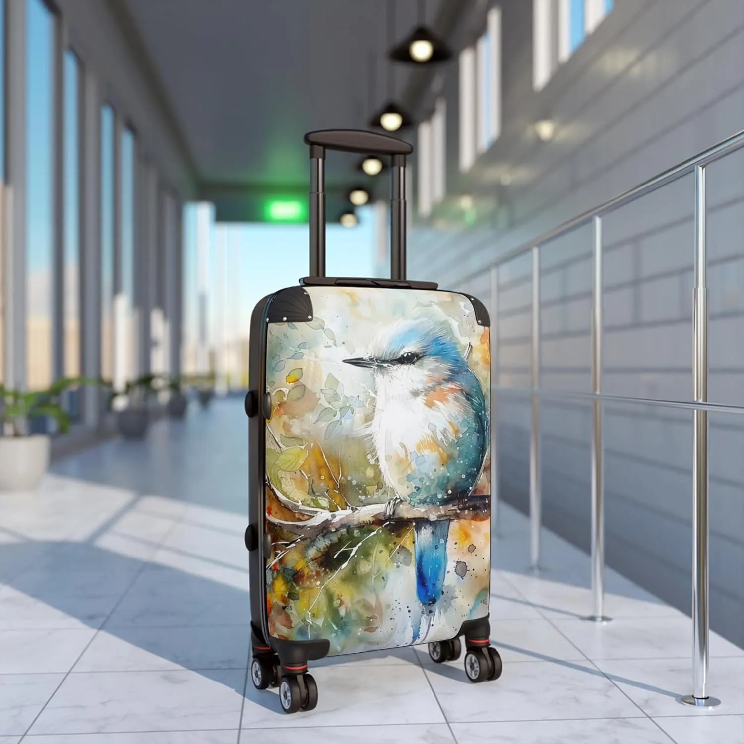 Hard-Shell Suitcase with Bluebird Print, Telescopic Handle, 360 Wheels, Carry-On/Medium/Large Sizes (Carry-On)