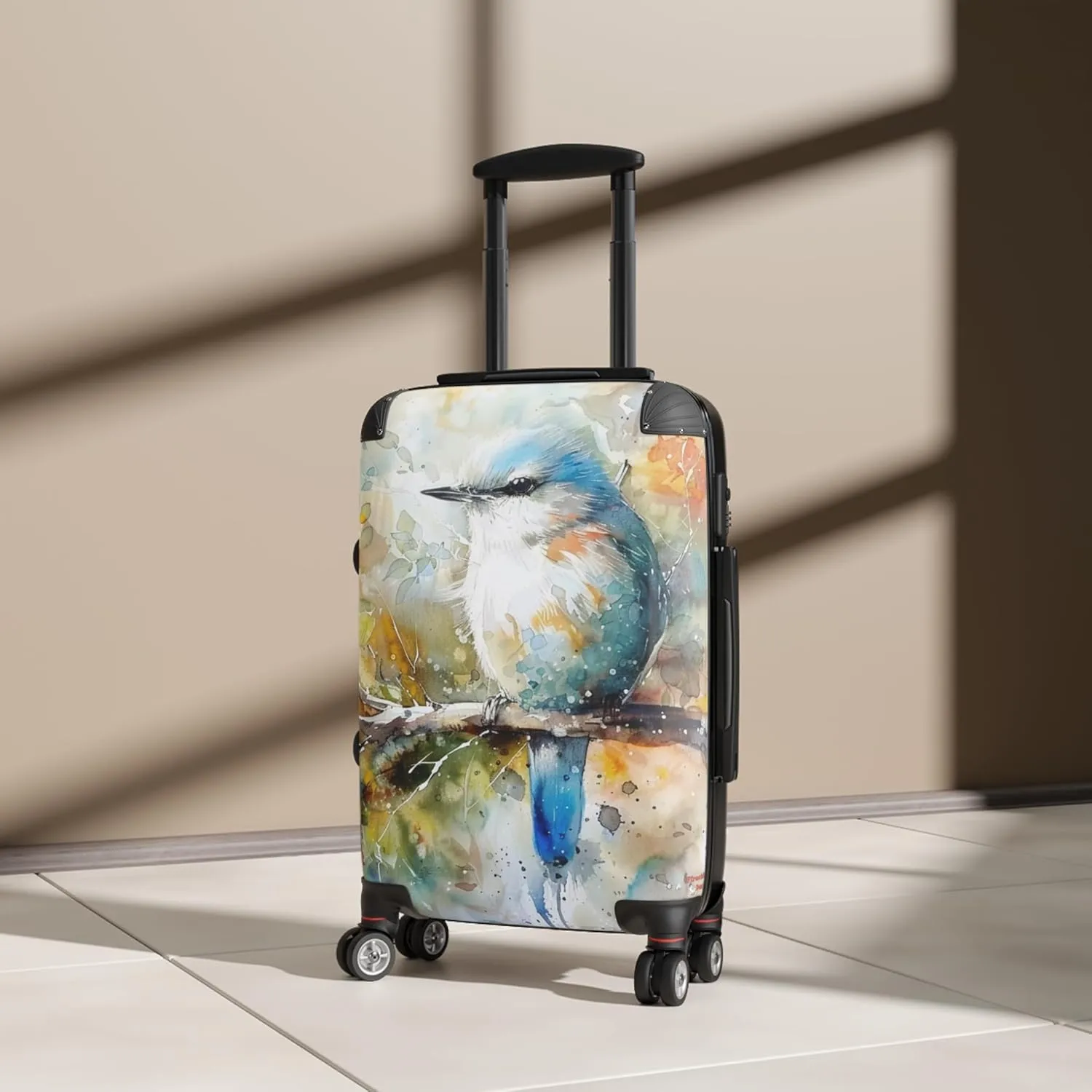 Hard-Shell Suitcase with Bluebird Print, Telescopic Handle, 360 Wheels, Carry-On/Medium/Large Sizes (Carry-On)