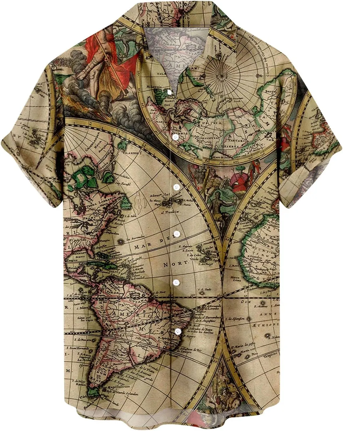 Hawaiian Shirt for Men Funky Casual Button Down Short Sleeve Beach Shirts Fashion World Map Print Summer Tops