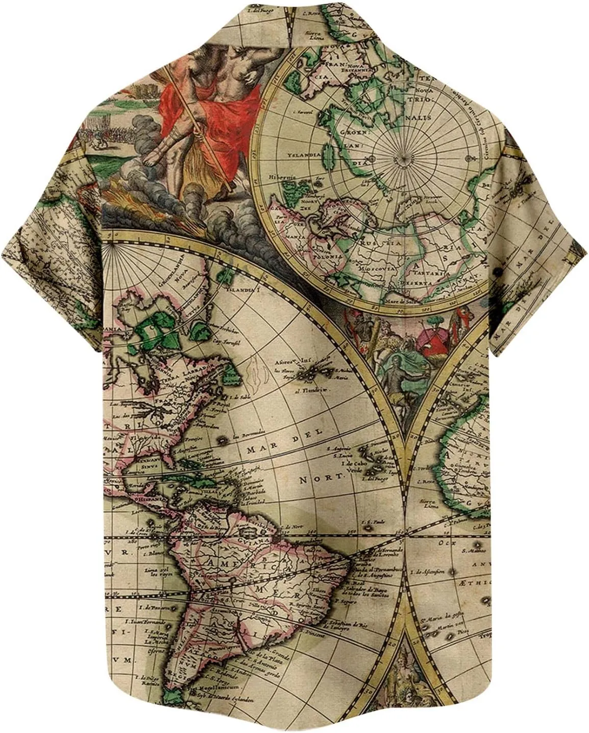 Hawaiian Shirt for Men Funky Casual Button Down Short Sleeve Beach Shirts Fashion World Map Print Summer Tops
