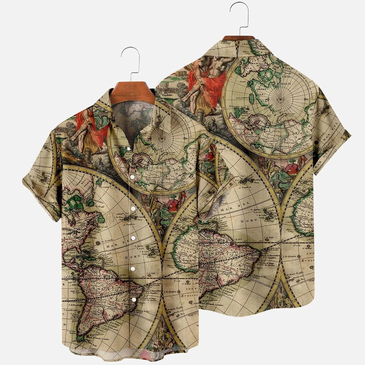 Hawaiian Shirt for Men Funky Casual Button Down Short Sleeve Beach Shirts Fashion World Map Print Summer Tops