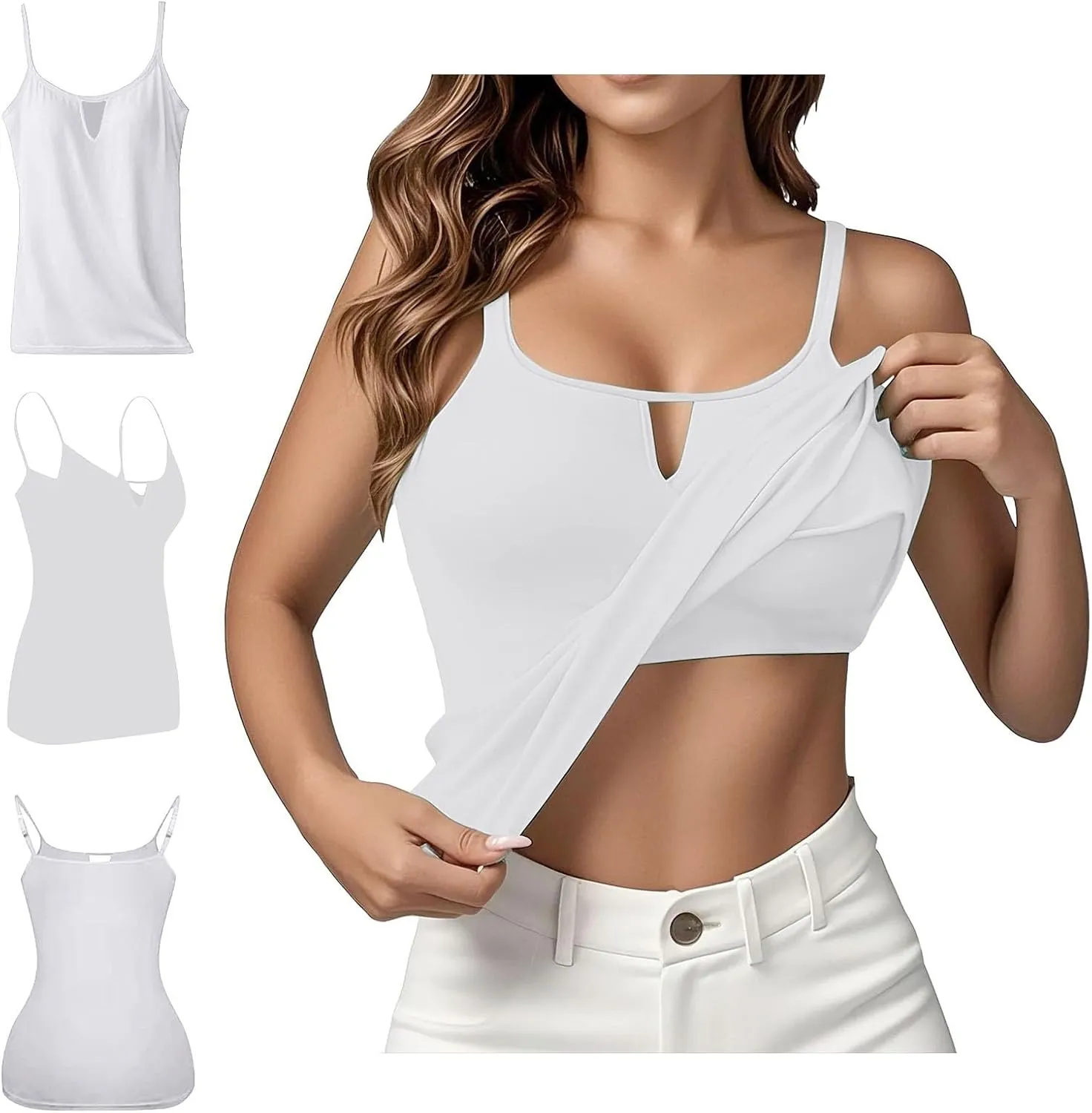 Heevina Tank Tops with Built in Bras Hollow Out Camisole for Women Cami Solid Color Vest Casual Summer