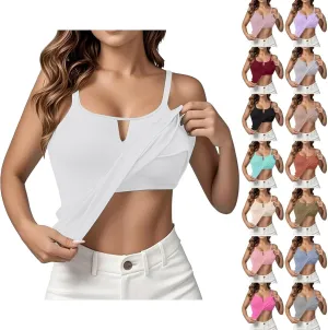 Heevina Tank Tops with Built in Bras Hollow Out Camisole for Women Cami Solid Color Vest Casual Summer