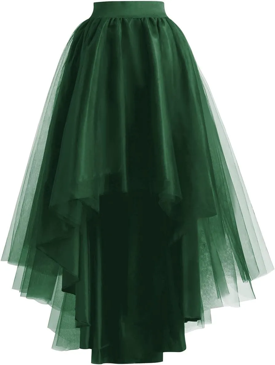 High Low Tulle Skirt for Women Lace up Wedding Party Prom Cocktail Mesh Long Tulle Skirt