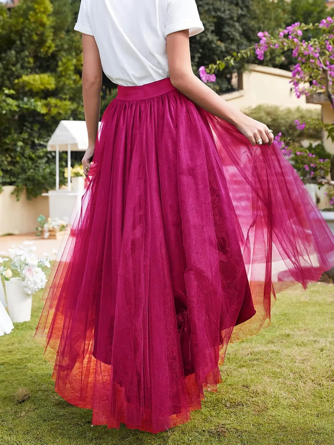 High Low Tulle Skirt for Women Lace up Wedding Party Prom Cocktail Mesh Long Tulle Skirt