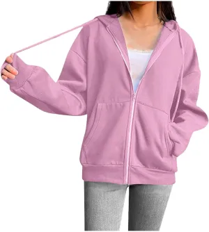 hlysgo Zip Up Hoodies for Women, Fashion Hooded Sweatshirt Jacket Casual Long Sleeve Hoodie Teen Girls Fall Jackets