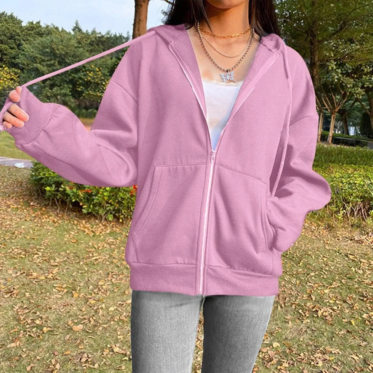 hlysgo Zip Up Hoodies for Women, Fashion Hooded Sweatshirt Jacket Casual Long Sleeve Hoodie Teen Girls Fall Jackets