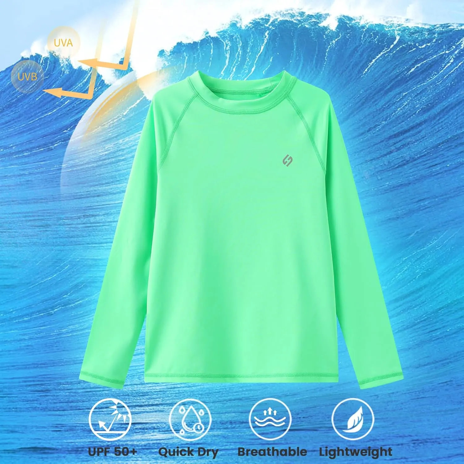 HODOSPORTS Boys UPF 50  Rash Guard Swim Shirts Long Sleeve Quick Dry UV Protection Sun T-Shirts