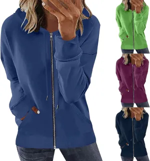 Hoodie Oversized Coat for Women Solid Color Pockets Cardigan Sweatshirts Long Sleeves Zipper Jackets Cardigan Winter