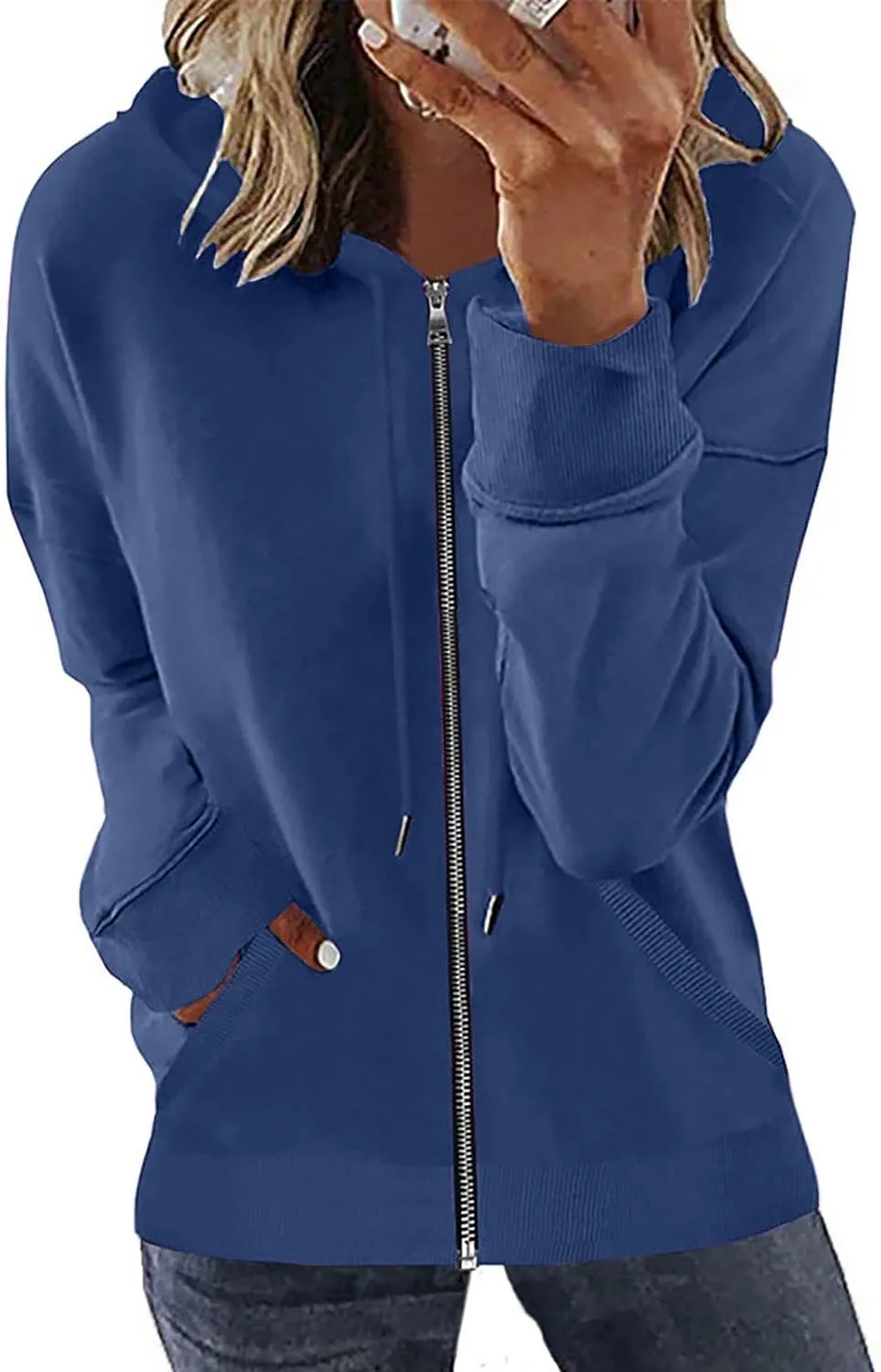 Hoodie Oversized Coat for Women Solid Color Pockets Cardigan Sweatshirts Long Sleeves Zipper Jackets Cardigan Winter