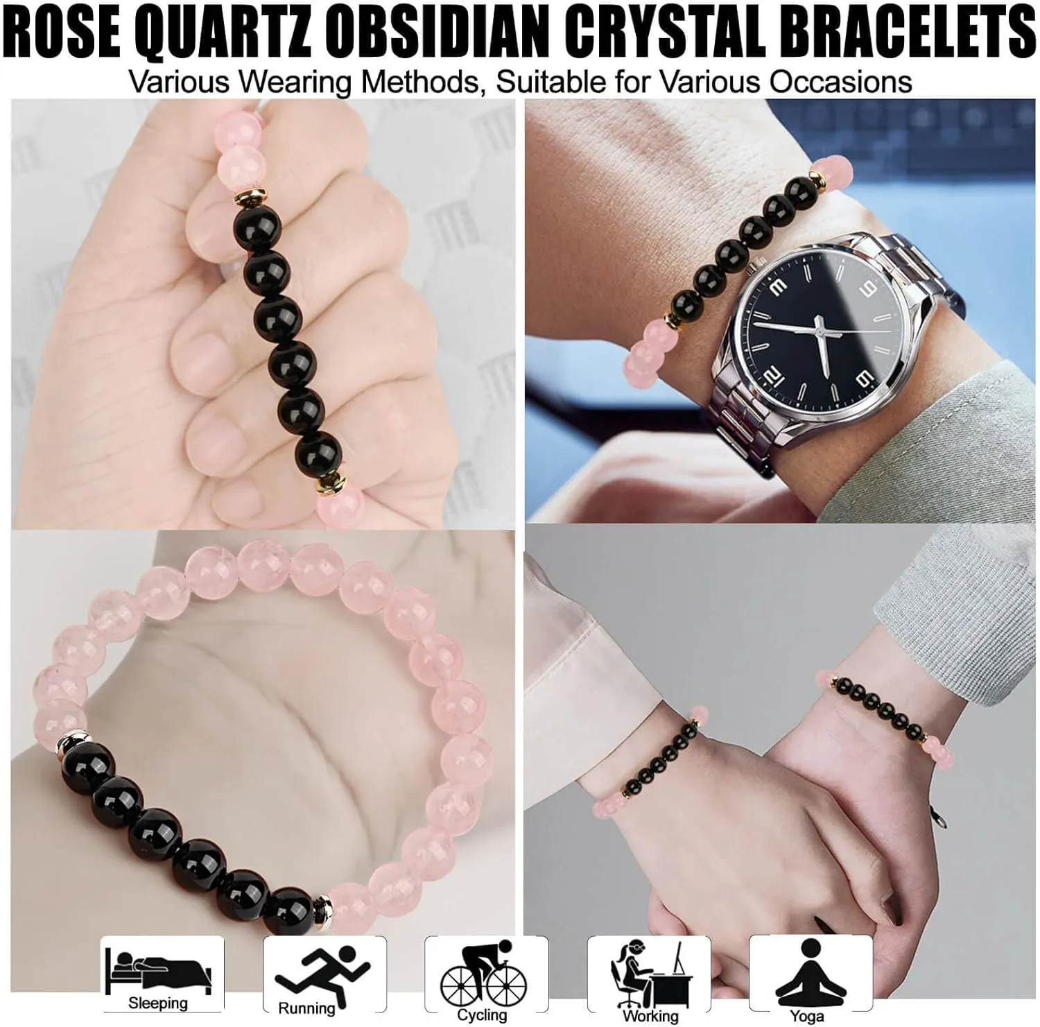 HOZEAL Rose Quartz Pink Opal Peru Crystal Bracelet, Love Friendship Crystal Stone Chakra Bracelet, Business Money Energy Wealth Good Luck Prosperity Feng Shui Beaded Bracelet for Men Women