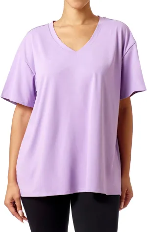 HUE Women's Oversized Boyfriend T Short Sleeve Vneck Casual Loose Basic Tee Shirts Plus Size Tops