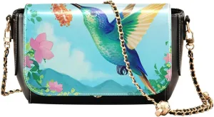 Hummingbird in Flight Crossbody Bags for Women, Trendy Small Shoulder Bag, PU Leather Clutch Purse Underarm Handbag Satchel HandBag with Adjustable Metal Chain