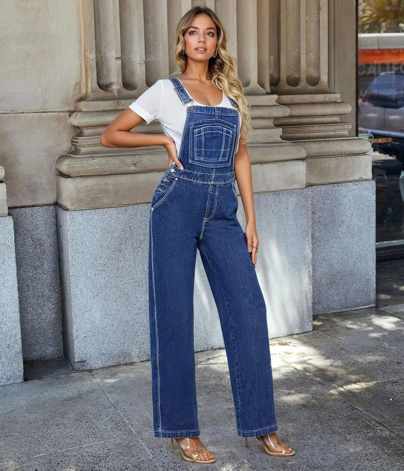 Hybrid & Company Womens Super Comfy Stretch Denim jumpsuit Pants Overalls