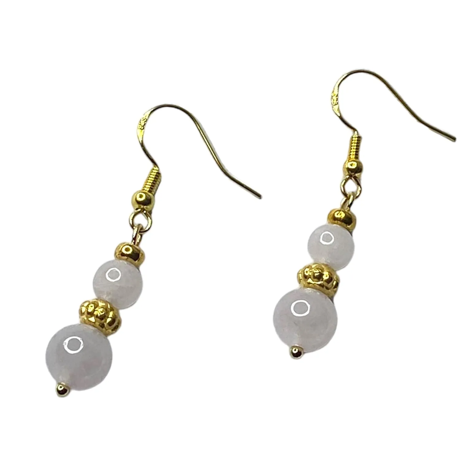 Hypoallergenic Gold Rose Quartz Gemstone Ball Drop Dangle Earrings for Her Simple Stick Dangles