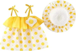 IBAKOM Baby Girl Sleeveless Flower Summer Dress Hawaiian Beach Party Dresses Boho Princess Sundress with Straw Hat