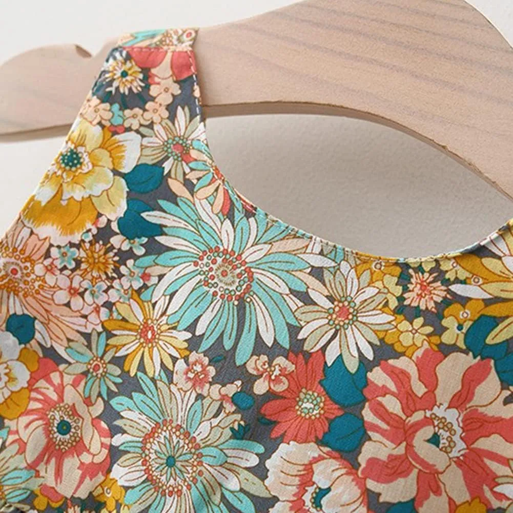 IBAKOM Baby Girl Sleeveless Flower Summer Dress Hawaiian Beach Party Dresses Boho Princess Sundress with Straw Hat