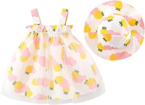 IBAKOM Baby Girl Sleeveless Flower Summer Dress Hawaiian Beach Party Dresses Boho Princess Sundress with Straw Hat