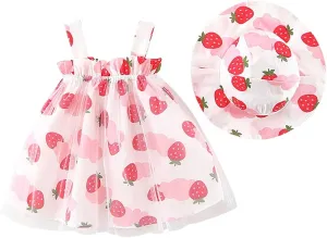IBAKOM Baby Girl Sleeveless Flower Summer Dress Hawaiian Beach Party Dresses Boho Princess Sundress with Straw Hat