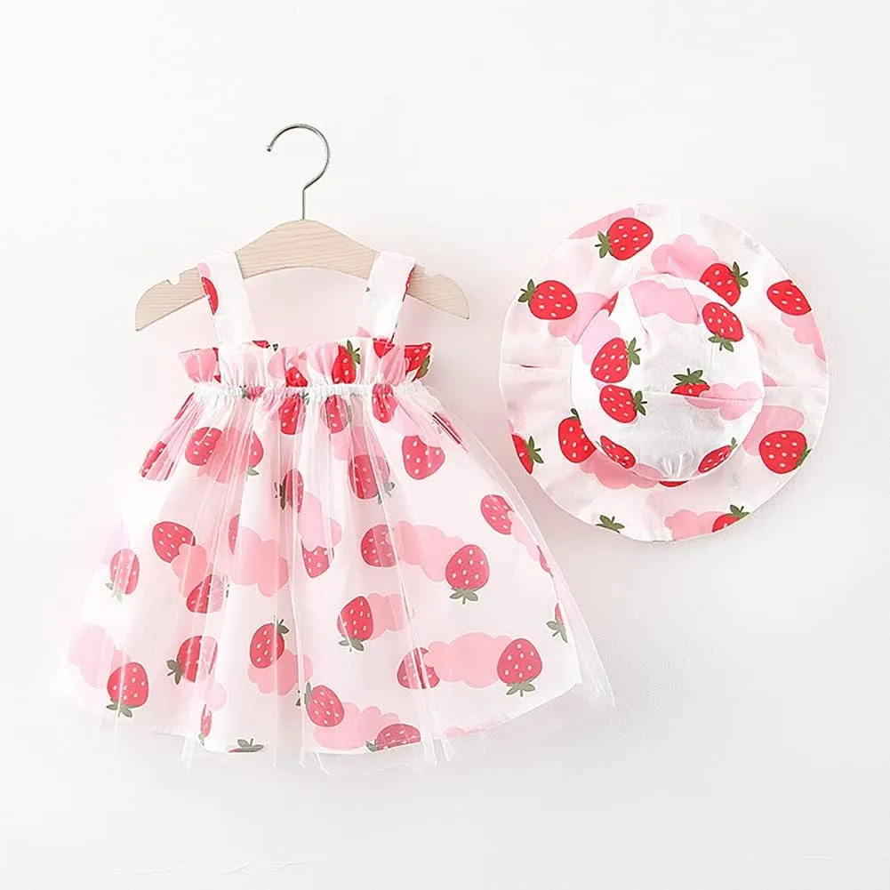 IBAKOM Baby Girl Sleeveless Flower Summer Dress Hawaiian Beach Party Dresses Boho Princess Sundress with Straw Hat