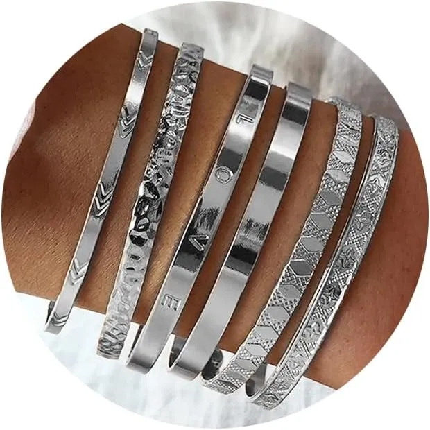 IFKM Gold Bangle Bracelets For Women, 14k Gold Plated Multi Layer Stackable Cuff Bracelet Set, Trendy Elegance Charms Non Tarnish Minimalist Textured Boho Jewelry Gift for Women