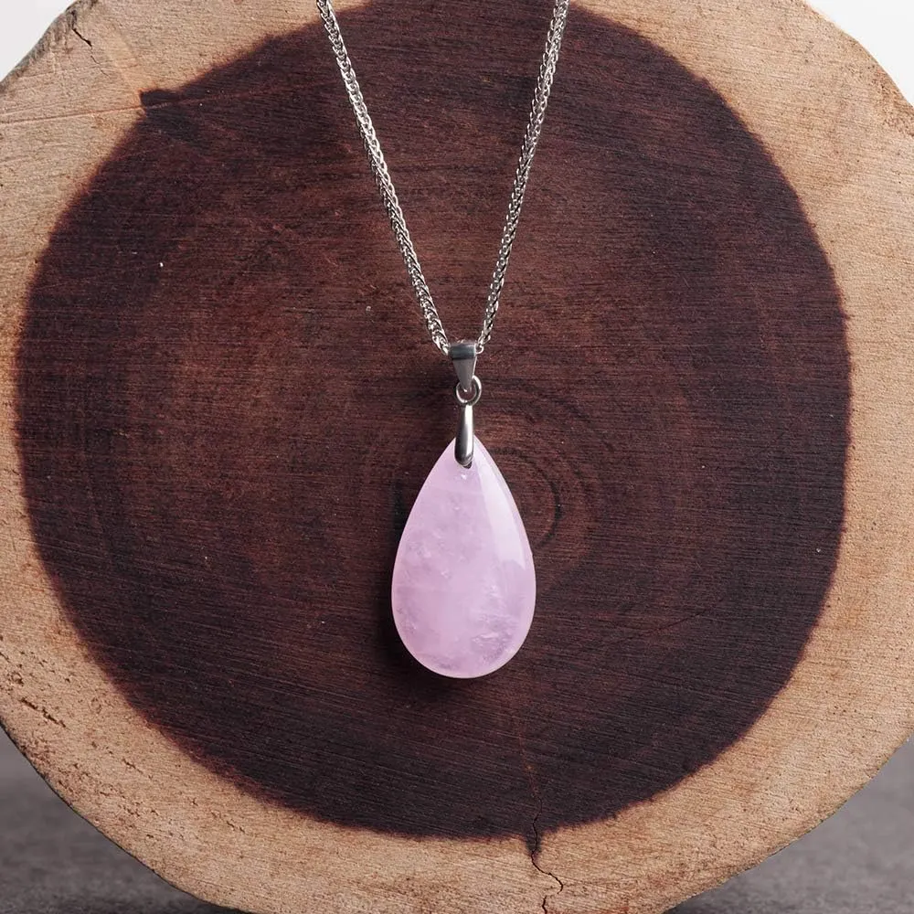 iSTONE 925 Sterling Silver Natural Crytral for Womens Pendant Necklace, Gemstone Birthstone with 17.8" Silver Chain Ladies