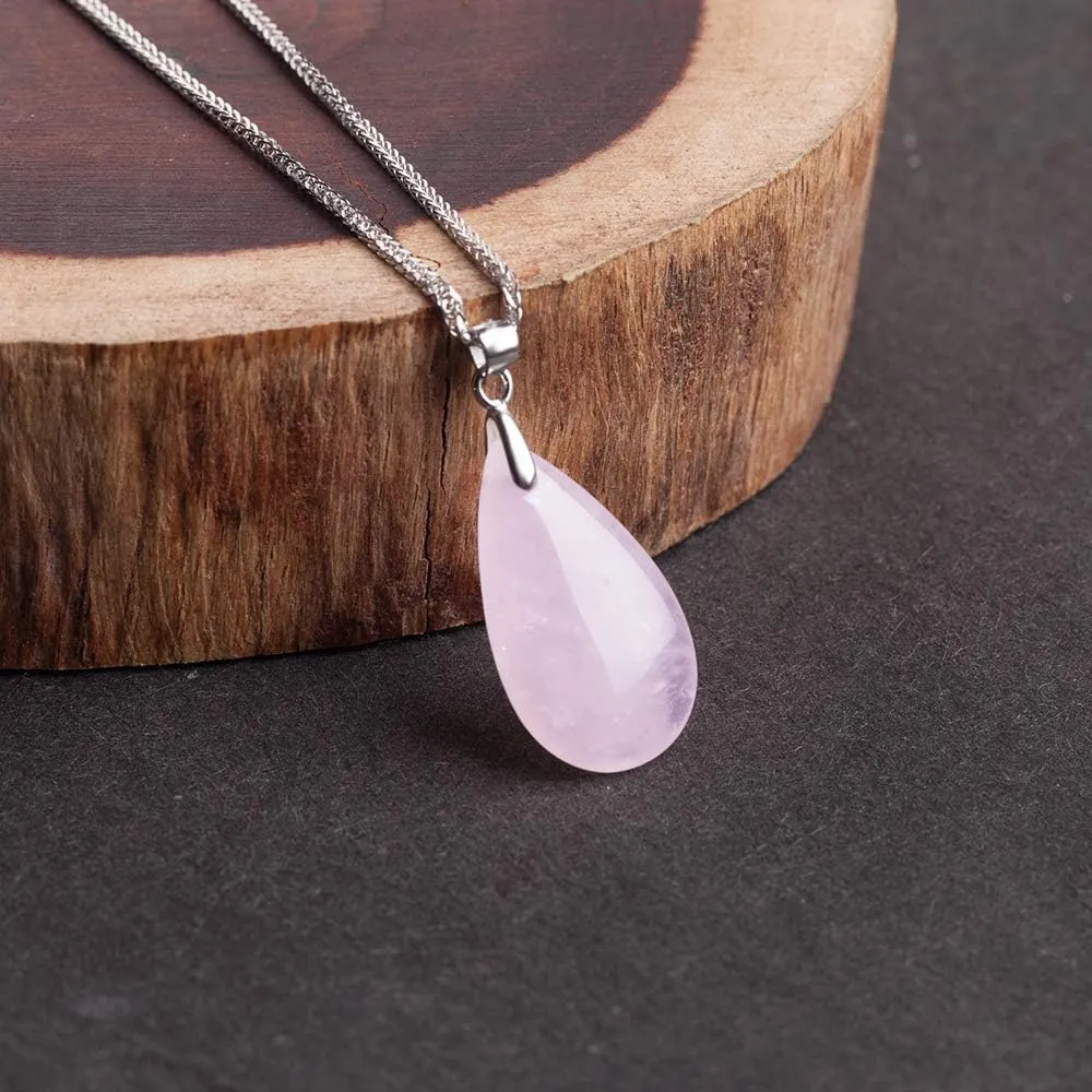 iSTONE 925 Sterling Silver Natural Crytral for Womens Pendant Necklace, Gemstone Birthstone with 17.8" Silver Chain Ladies