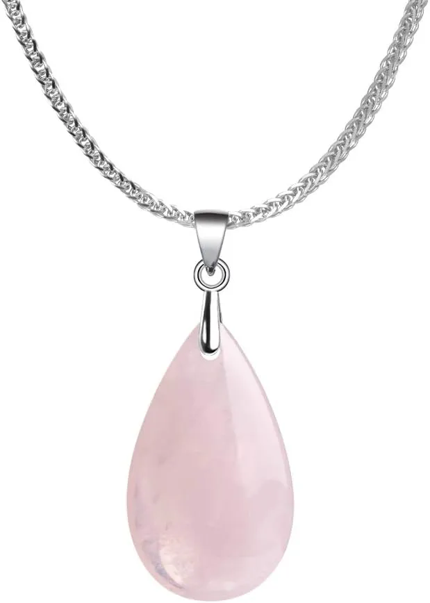iSTONE 925 Sterling Silver Natural Crytral for Womens Pendant Necklace, Gemstone Birthstone with 17.8" Silver Chain Ladies