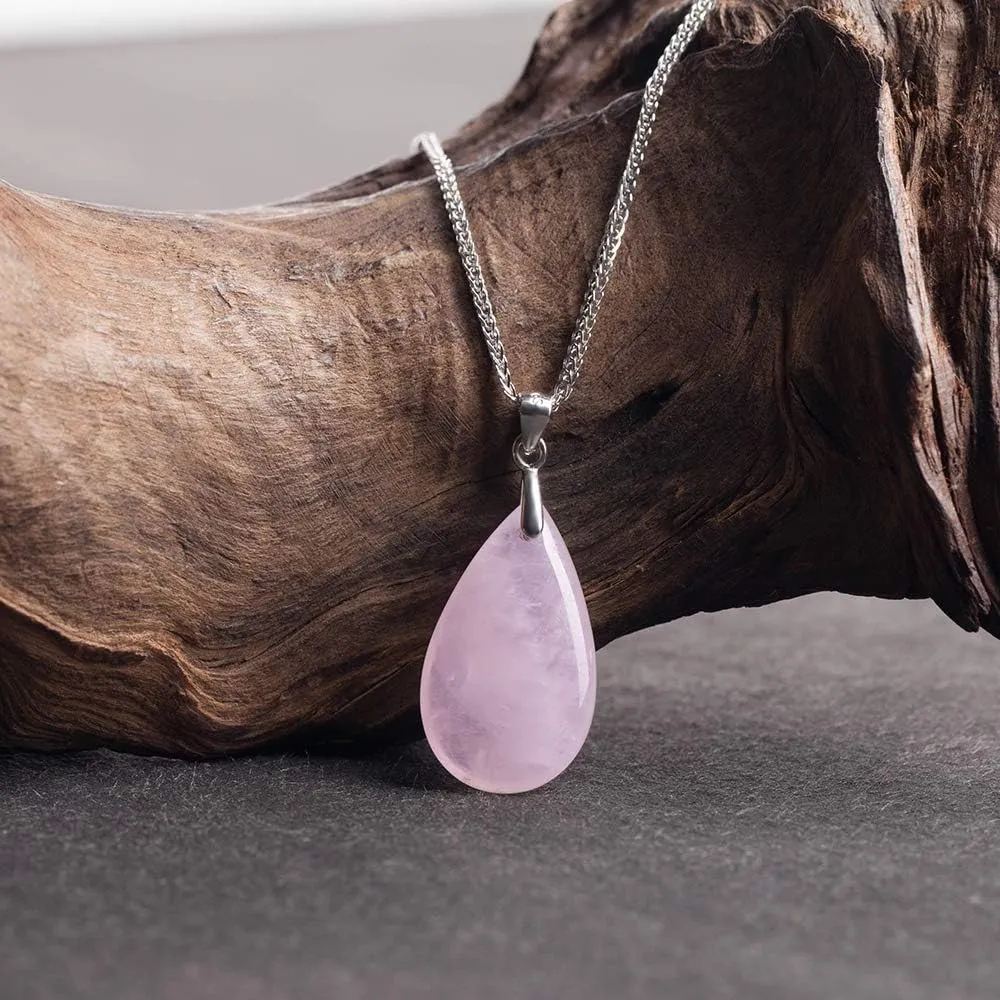 iSTONE 925 Sterling Silver Natural Crytral for Womens Pendant Necklace, Gemstone Birthstone with 17.8" Silver Chain Ladies