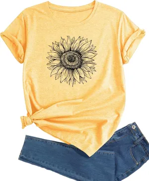 J&DHUASHA Women's Plus Size Floral T-Shirt Short Sleeve Crewneck Flower Graphic Tees Casual Summer Printed Tops