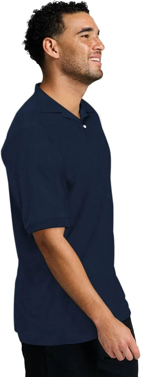 Jerzees Men's Short Sleeve Polo Shirts, Cotton Blend, Two Button Closure, Regular Fit, Sizes S-5x