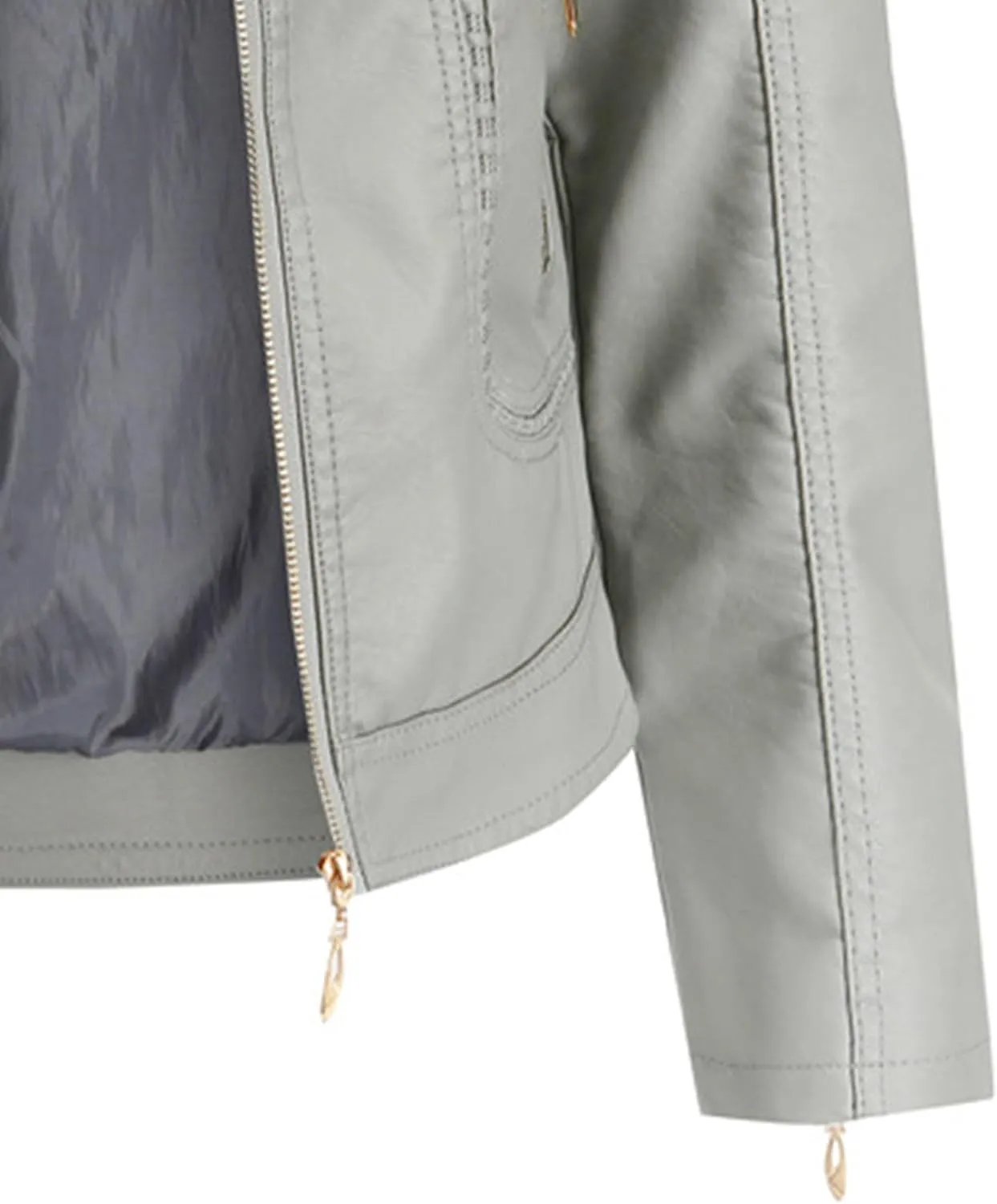 JEsilunmaMY Women's Solid Color Motorcycle Leather Jacket Stand Collar Zip Up Moto Biker Outwear Casual Loose Bomber Coats
